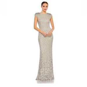 Mac Duggal Crystal Embellished Cap Sleeve Column Gown